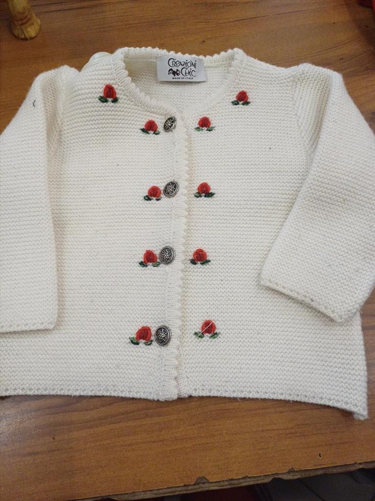 GIACCA BIANCA PURA LANA CON ROSETTE APPLICATE CREAZIONI CHIC