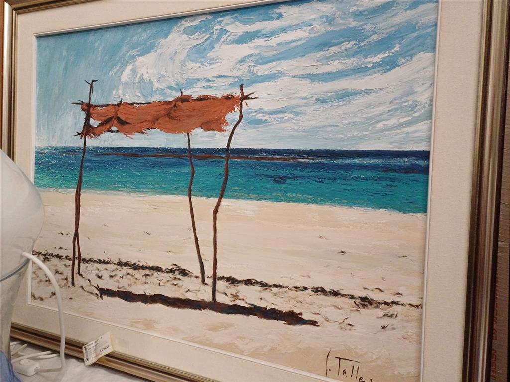 QUADRO SPIAGGIA CON TELO TITOLO MARE DESERTO GIOVANNI TALLERI PIU BIOGRAFIA