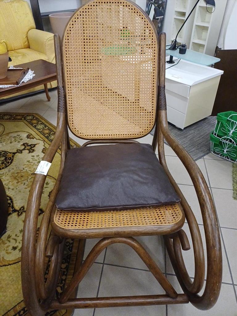 SEDIA A DONDOLO IN LEGNO E PAGLIA DI VIENNA VINTAGE