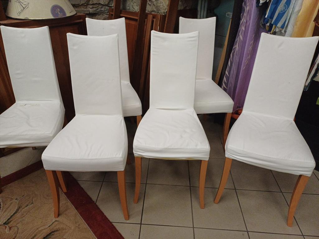 6 SEDIE IN LEGNO CHIARO CON FODERA BIANCA