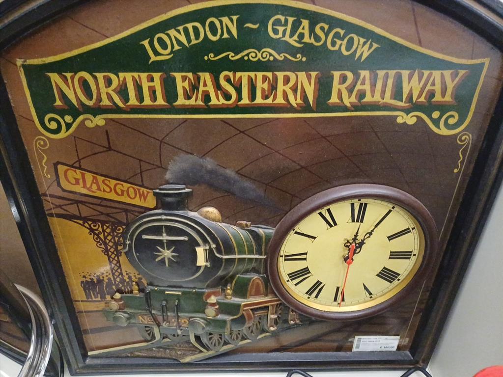 QUADRO IN LEGNO RILIEVO CON TRENO E OROLOGIO NUMERATO LONDON