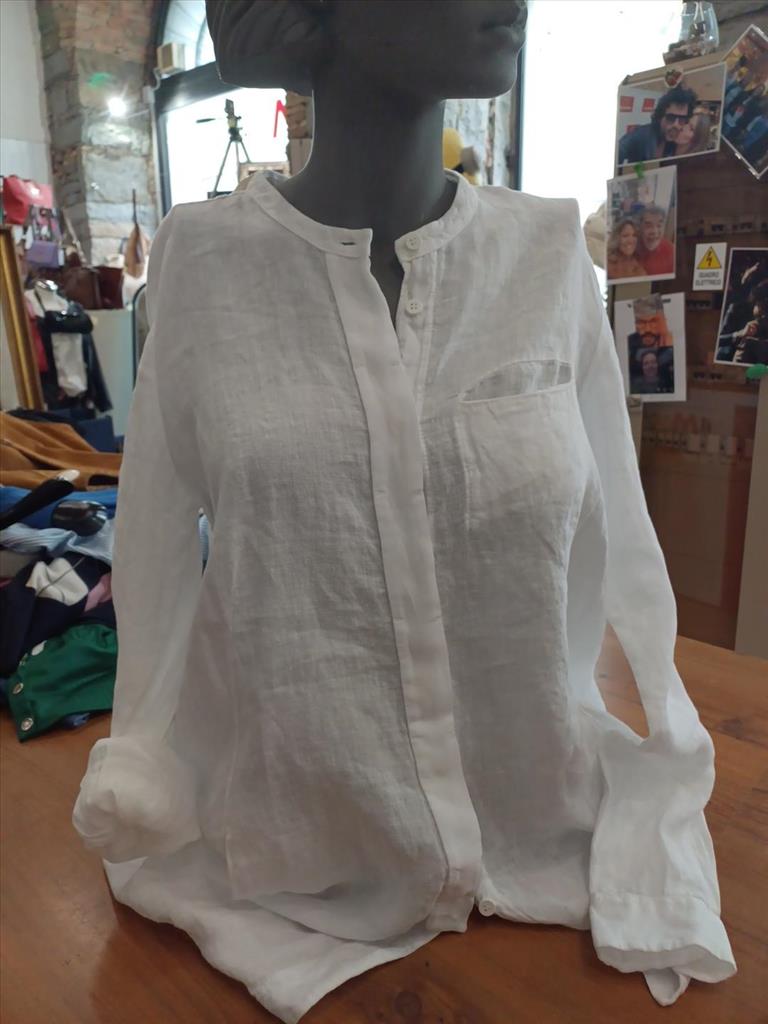 CAMICIA LUNGA LINO BIANCA MANICHE LUNGHE TRANSIT TG 40