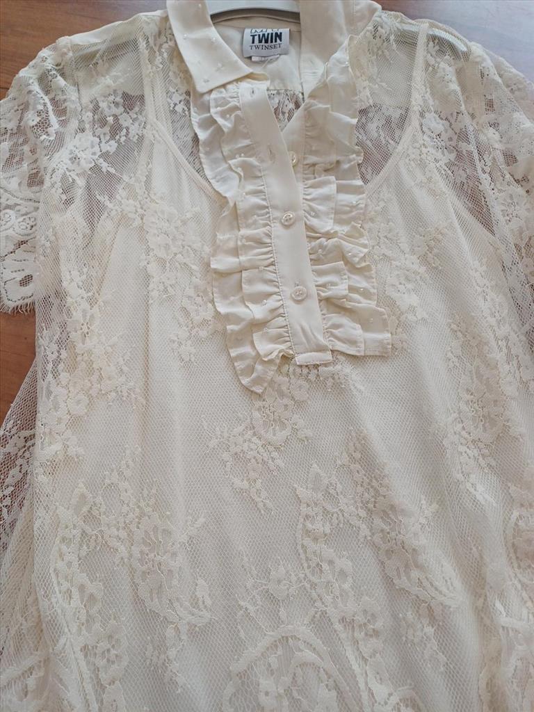 CAMICIA CON TOP IN PIZZO AVORIO TWIN SET 