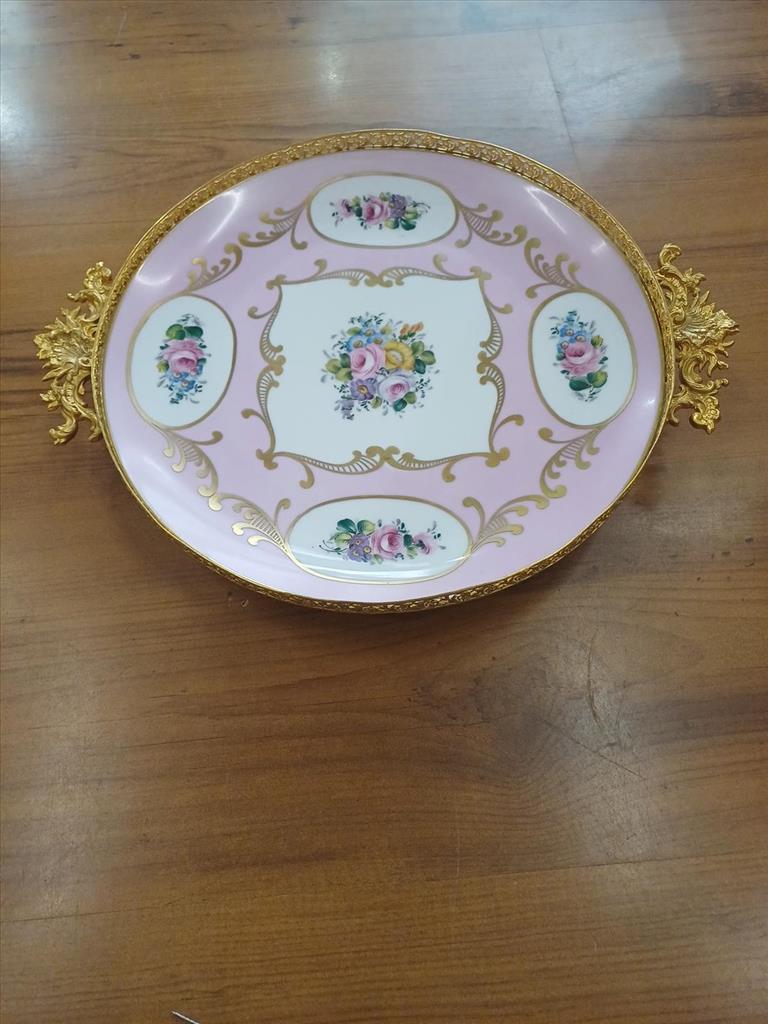 PIATTO CENTROTAVOLA ROSA CON FIORI LIMOGES