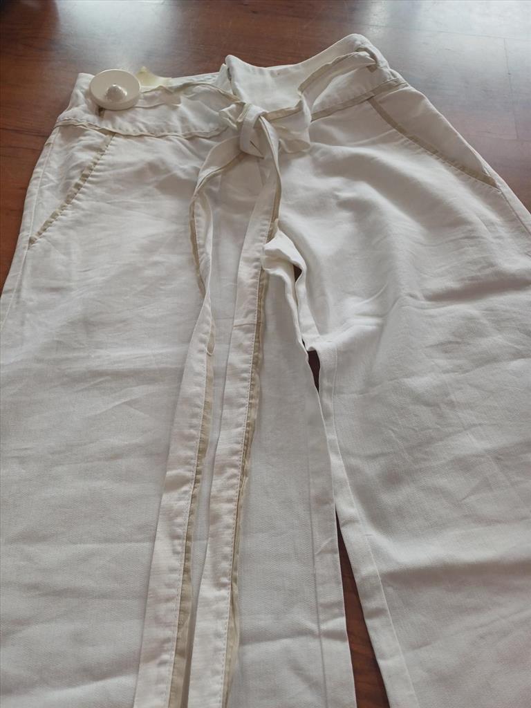 PANTALONI BIANCHI IN INO A PALAZZO CON BORDINO BEIGE MAX & CO TG 38